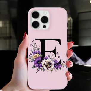 Coque iPhone 16 Pro Max Fleur de lavande : Monogramme Initial 'E'