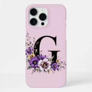 Coque iPhone 16 Pro Max Fleur de lavande : Monogramme Initial 'G'
