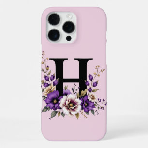 Coque iPhone 16 Pro Max Fleur de lavande : Monogramme Initial 'H'