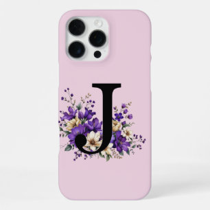 Coque iPhone 16 Pro Max Fleur de lavande : Monogrammé Initial 'J'