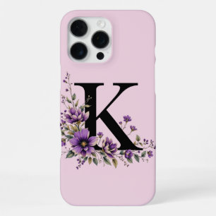 Coque iPhone 16 Pro Max Fleur de lavande : Monogramme Initial 'K'