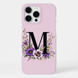 Coque iPhone 16 Pro Max Fleur de lavande : Monogramme Initial 'M'