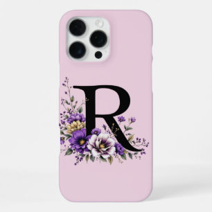 Coque iPhone 16 Pro Max Fleur de lavande : Monogramme Initial 'R'