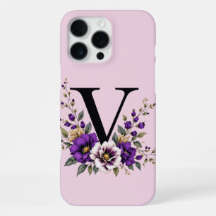 Coque iPhone 16 Pro Max Fleur de lavande : Monogramme Initial 'V'