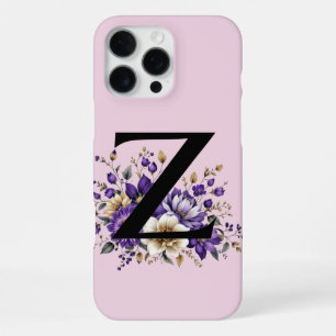 Coque iPhone 16 Pro Max Fleur de lavande : Monogramme Initial 'Z'