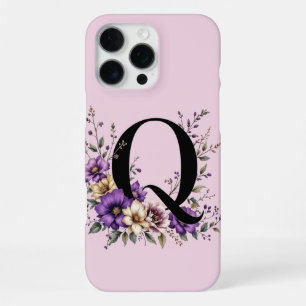 Coque iPhone 16 Pro Max Fleur de lavande : 'Q' initial monogramme