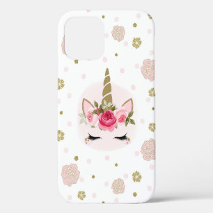 Coque iPhone 12 Fleur de licorne rose et or Blooms Tendance Mignon