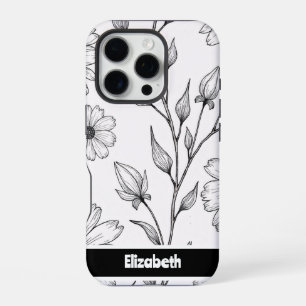 Coque iPhone 16 Pro Fleur de ligne noir blanc Smartphone