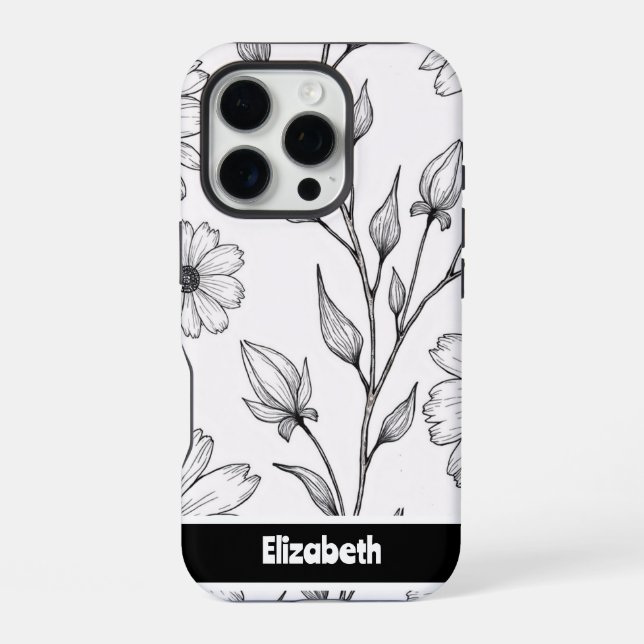 Coque iPhone Fleur de ligne noir blanc Smartphone (Verso)