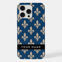 Fleur de Lis, Beige on Navy Blue, Royal, Your Name