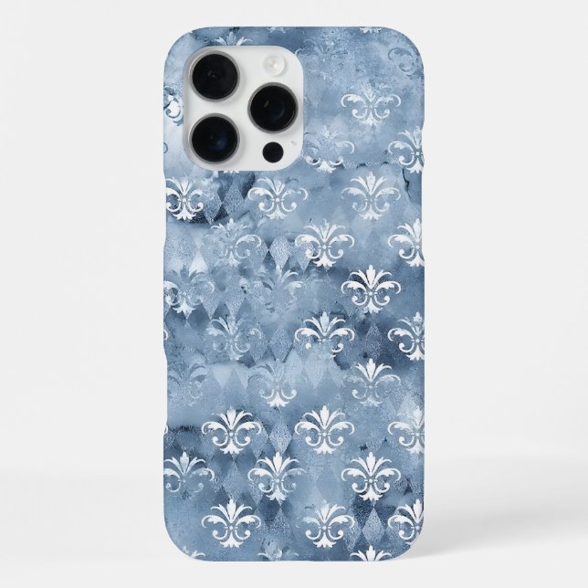 Coque iPhone Fleur-de-Lis Élégant - Français Bleu Vintage  (Verso)