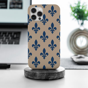 Coque iPhone 15 Pro Max Fleur de Lis Motif, Royal French Blue sur Crème