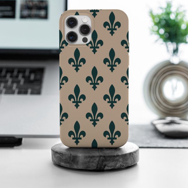 Coque iPhone Fleur de Lis Motif, Royal French Green on Cream (Créateur téléchargé)