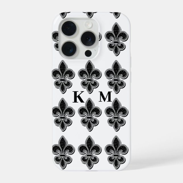 Coque iPhone Fleur De Lis noir et blanc  (Verso)