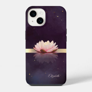 Coque Pour iPhone 14 Fleur de lotus à rayure dorée Boho