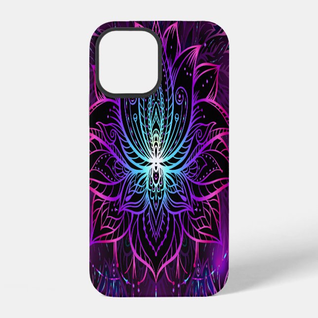 Coque iPhone Fleur de lotus néon imprimé boho (Verso)