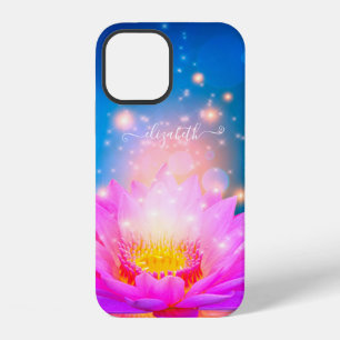 Coque iPhone 12 Fleur de lotus pourpre, Lac, Bleu, Zen