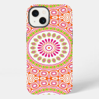 Etui iPhone 13 Fleur de mandala printanière rose et orange vif