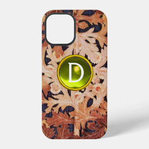 COQUE iPhone 12 FLEUR DE PAISLEY EN FLEURAL BRUN JAUNE GEMME MONOG