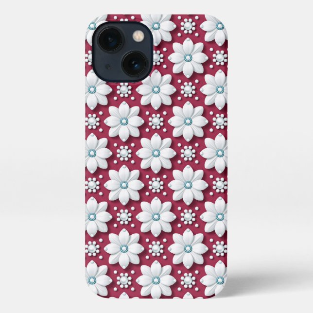 Coque iPhone Fleur de papier floral magenta ✨ Fleur blanche élé (Verso)