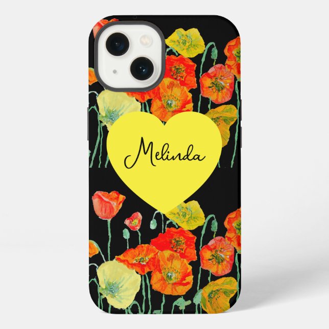 Coque iPhone Fleur de pavot orange rouge aquarelle nom de femme (Verso)
