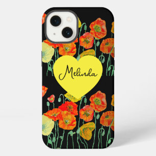 Etui iPhone 13 Fleur de pavot orange rouge nom de femme aquarelle