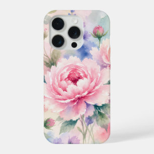 Coque iPhone 15 Pro Fleur de pivoine à l'aquarelle