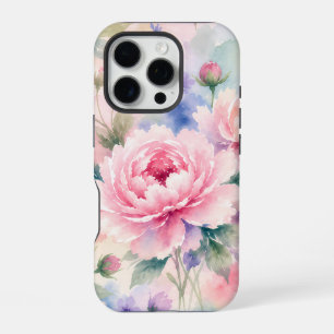 Coque iPhone 16 Pro Fleur de pivoine à l'aquarelle