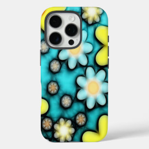 Coque iPhone 16 Pro Fleur de pouvoir jaune et bleu
