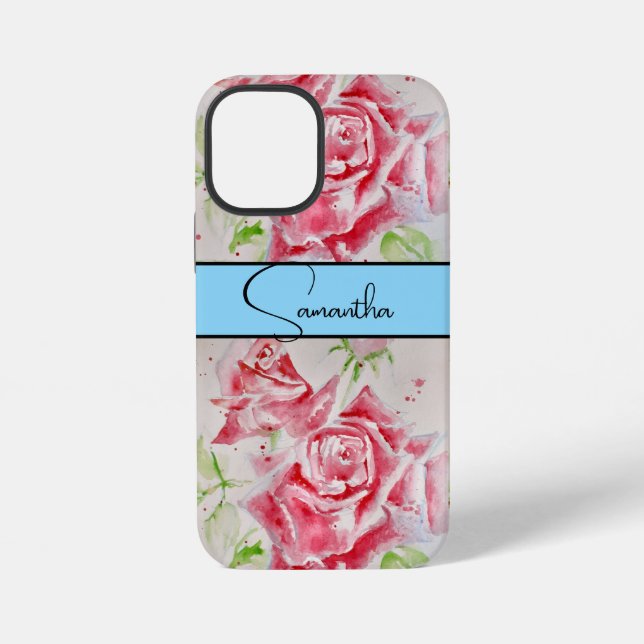 Coque iPhone Fleur de téléphone à aquarelle de rose rouge (Verso)
