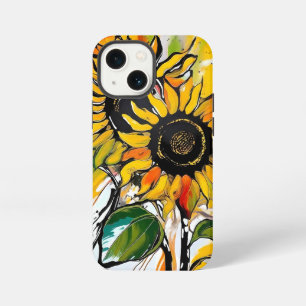Etui iPhone 13 Mini Fleur de tournesol Art Abstrait Floral coloré
