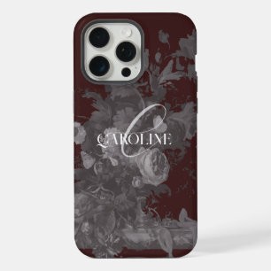 Coque iPhone 15 Pro Max Fleur de vie académique sombre en bordeaux