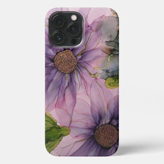 Coque iPhone fleur d'encre d'alcool rose et violet (Verso)