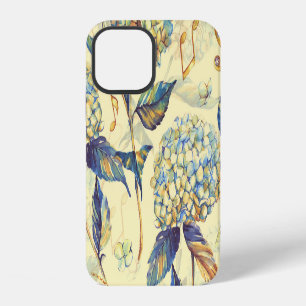 Coque iPhone 12 Fleur d'Hortensia : Bleu Blanc Vintage.