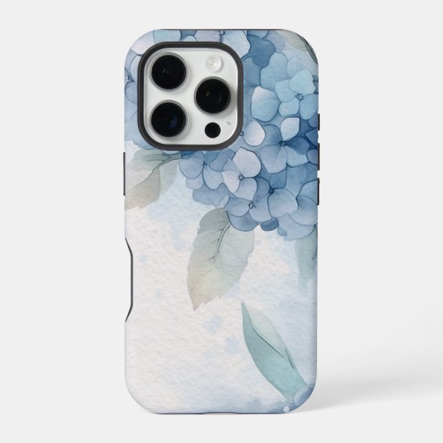 Coque iPhone Fleur d'hortensia bleu floral abstrait (Verso)