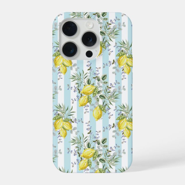 Coque iPhone Fleur d'Italienne au citron rayure florale Méditer (Verso)