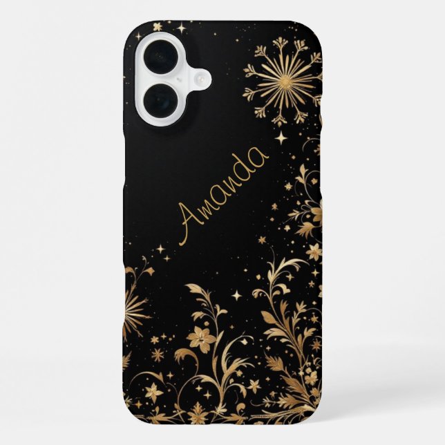 Coque iPhone Fleur d'Or Noir (Verso)