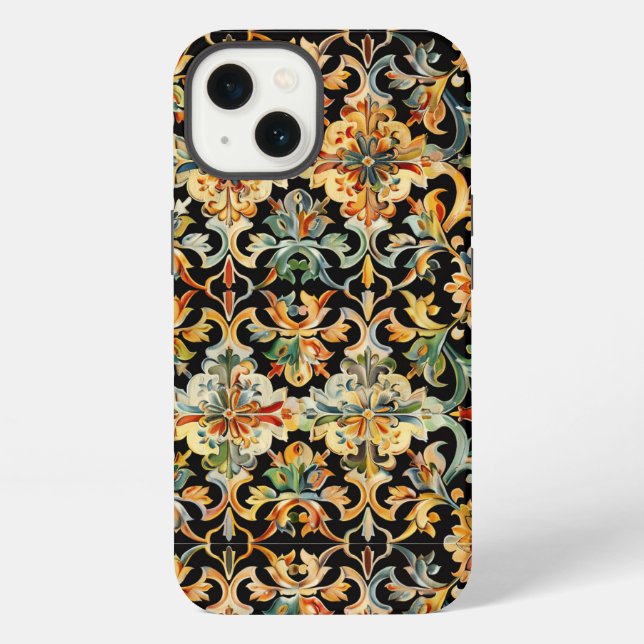 Coque iPhone Fleur dorée sur fond noir  (Verso)