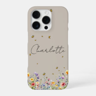 Coque iPhone 16 Pro Fleur et papillon aquarelle colorés