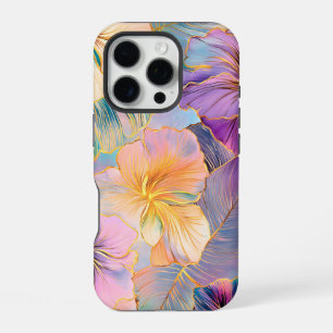 Coque iPhone 16 Pro Fleur Exotique Feuille en fleurs bleues
