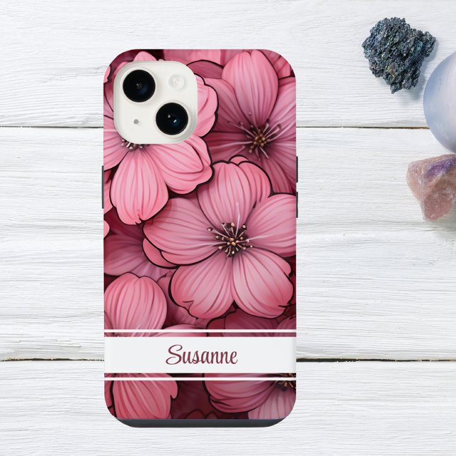 Coque iPhone Fleur florale à fleurs roses personnalisables (Créateur téléchargé)