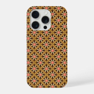 Coque iPhone 15 Pro Fleur géométrique rétro centrée en motif diamant