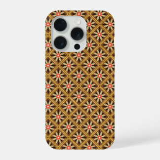 Coque iPhone 15 Pro Fleur géométrique rétro centrée en motif diamant