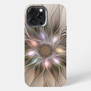 Etui iPhone 13 Pro Max Fleur joyeuse Abstraite Beige Brun Floral Fractale