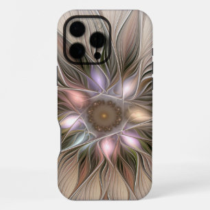Coque iPhone 16 Pro Max Fleur joyeuse abstraite beige marron floral fracta