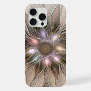 Coque iPhone 15 Pro Max Fleur joyeuse abstraite beige marron floral fracta