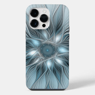 Coque Pour Pour iPhone 14 Pro Max Fleur joyeuse abstraite florale fractale bleue gri