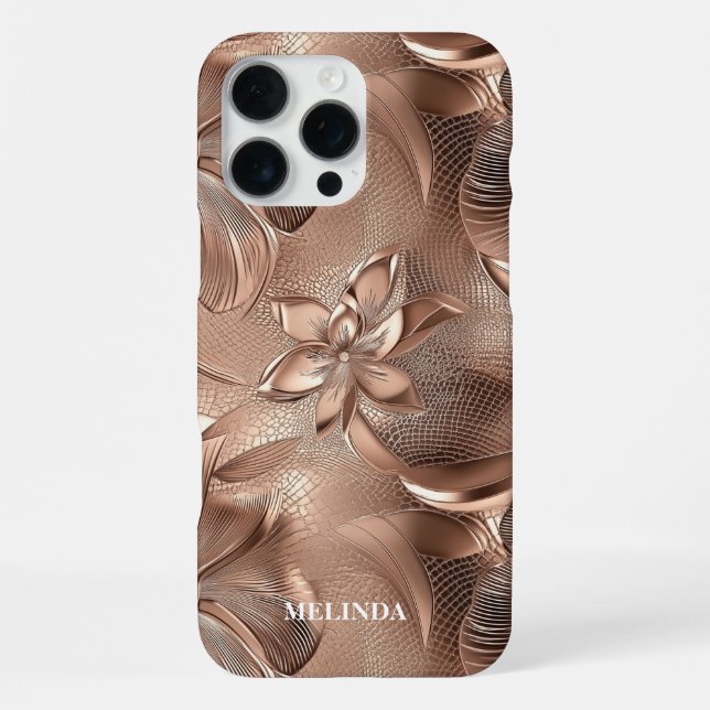 Coque iPhone Fleur moderne 3D or rose faux (Verso)