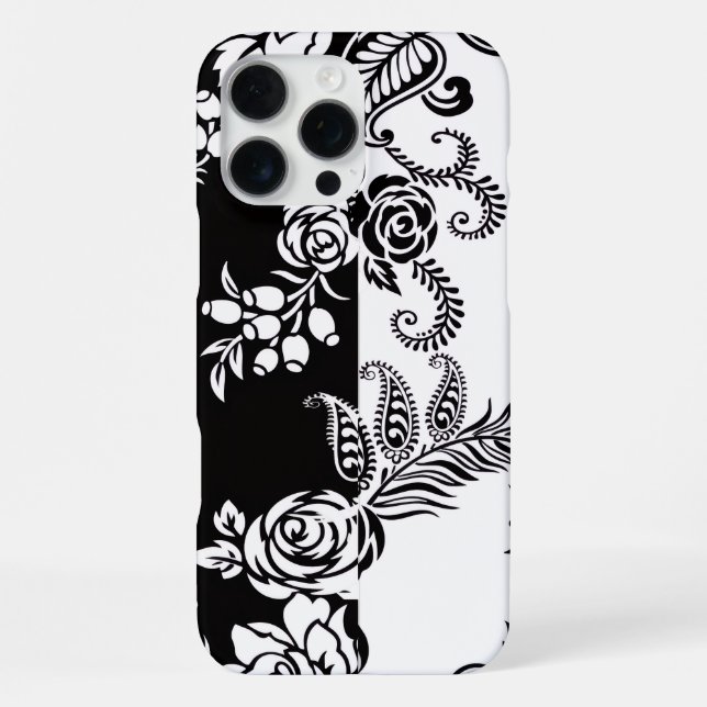 Coque iPhone Fleur moderne noir et blanc pour iPhone 16 Pro Max (Verso)