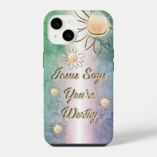 Coque Pour iPhone 14 Fleur Paisible Jésus dit que vous êtes digne